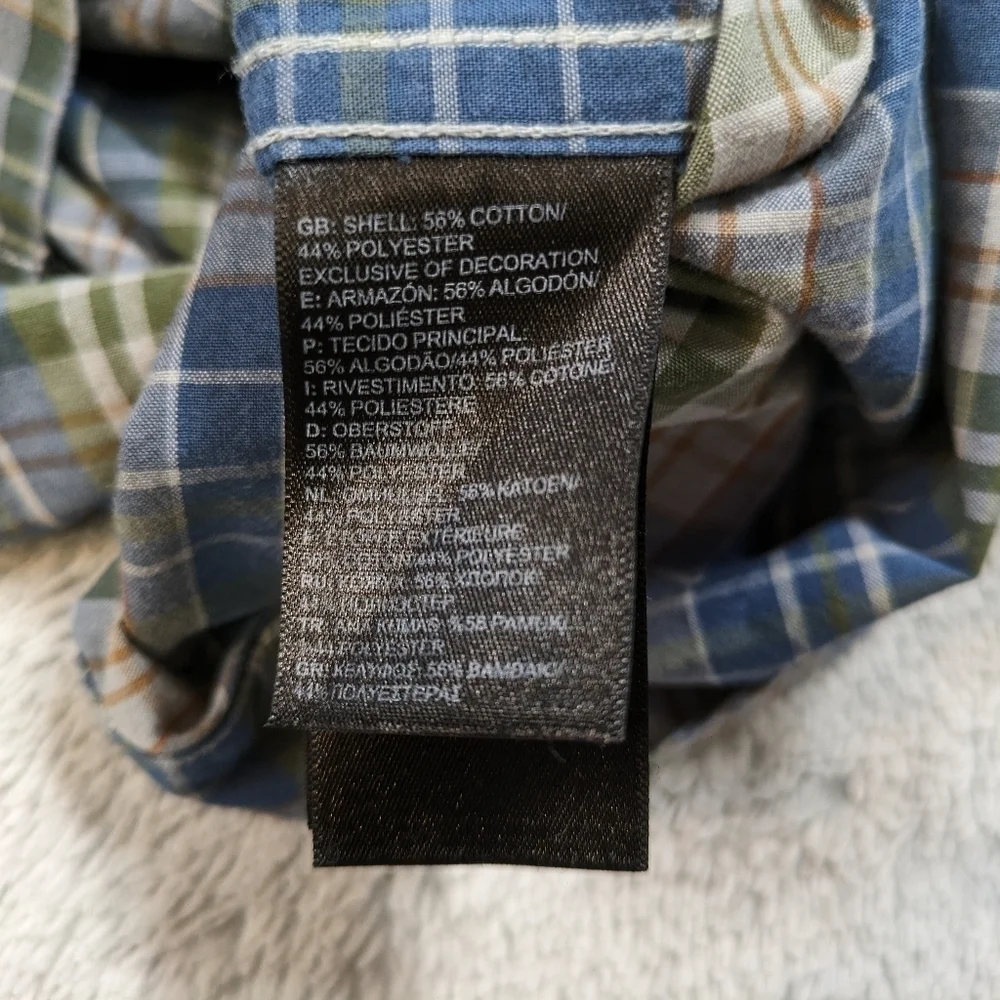 The North Face Shirt Men's Large Green Blue Plaid Button Up Short Sleeve Light